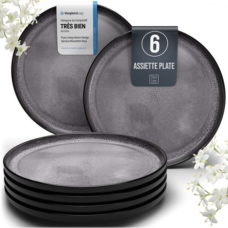 Assiettes plates Ibiza, lot de 6, 26 cm, grises