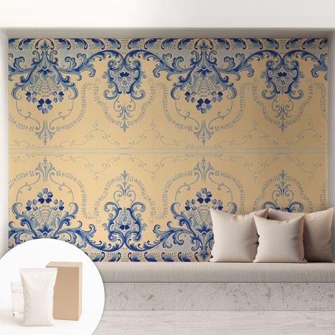 Papier peint intissé mural classique avec imprimé motifs décoratifs design élégant non‑tissé Ornements bleus 208x146 cm (1/5)