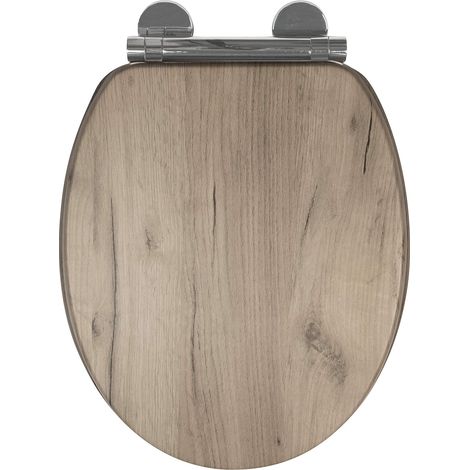 Croydex Oak Effect Soft-Close Round Toilet Seat, Universal Fitting - Grey/White (1/5)