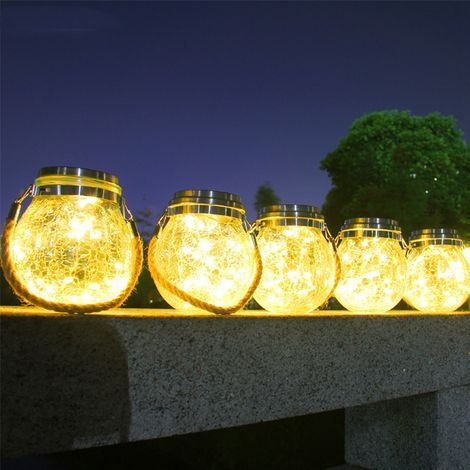 Set mit 30 LED-Solarleuchten in Crackle-Glas-Optik, warmweiß, für Garten und Außenbereich, als Hängedekoration wie eine Wunschflasche, inklusive Batterie (1/5)
