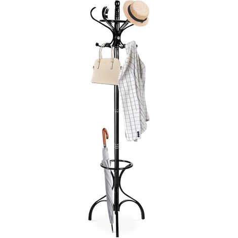 Goplus – Porte-manteau sur 3 pieds avec support parapluie – 12 crochets en bois de chêne – Hauteur 182cm – Charge max 10kg – Pour entrée, salon, bureau (1/5)