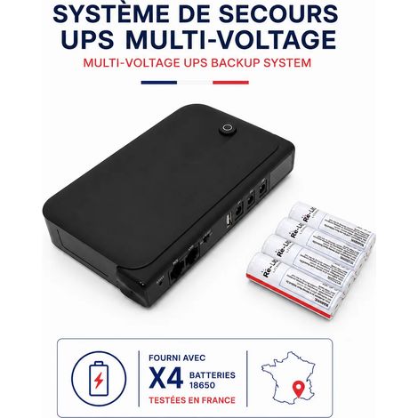 Alimentation sans interruption UPS DC 44 Wh (12000 mAh) Multi-tensions 5V / 9V / 12V / 24V avec 4 batteries lithium-ion RE-LION intégrées (1/5)