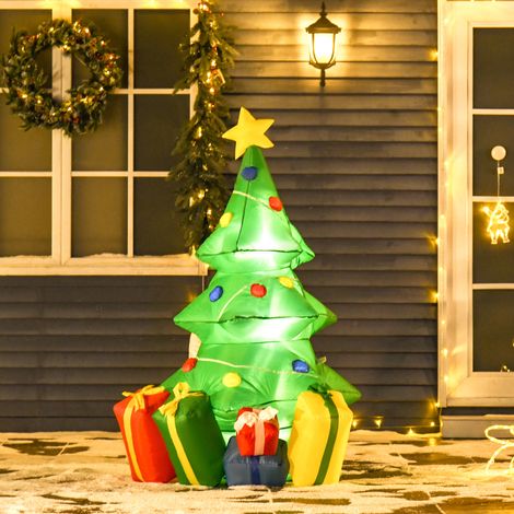 Árbol de Navidad Inflable con Luz LED Hinchable Navideño de Árbol y Regalos Hinchador Incluido 65x75x150 cm Verde (1/5)