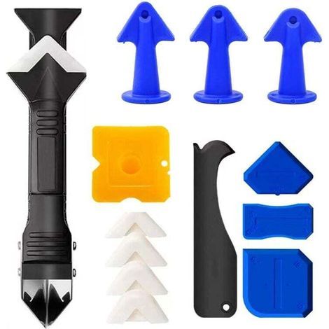 3 en 1 Silicone Grattage à joint Kit d'outils de calfeutrage en silicone pour enlever le calfeutrage Buse d'étalement Applicateur de mastic et outils de finition (1/5)