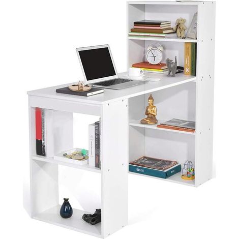 Scrivania con Libreria Tavolo Porta Pc Computer in Melamina Casa Ufficio Bianco (1/5)
