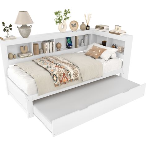 CAIziLit de jour canapé-lit 90x200 cm, lit gigogne, USB, blanc, sans matelas (1/5)