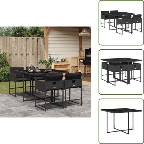 5-tlg. Garten-Essgruppe mit Kissen Schwarz Poly Rattan - Garten Essgruppe - Garten Essgruppen - Outdoor Essgruppe - Terrasse Essgruppe (1/5)