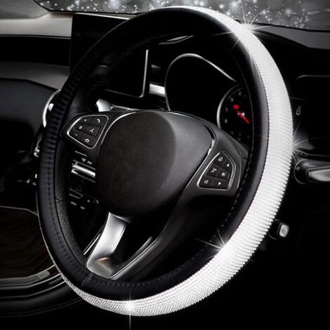 Universel Brillant diamant couverture de volant de voiture 38 CM / 15 '' Plein Bling bling Strass Cuir Couvre volant Auto Intérieur Car Styling Décor Accessoires (black) (1/3)