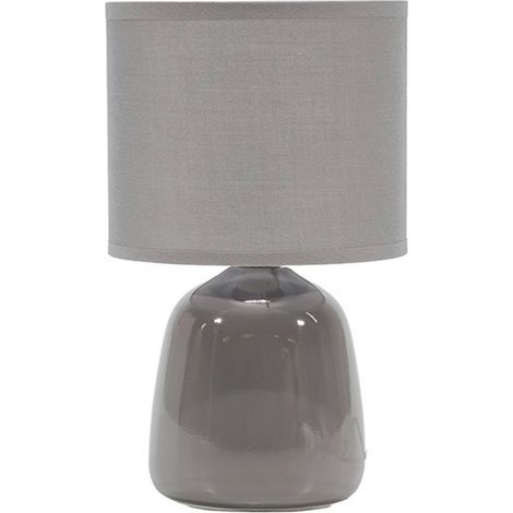 Abat Jour Grigia Moderna lumetto da Tavolo con Paralume in Tessuto e Base Lucida per Camera da Letto Salotto e Studio Lampada da Comodino Grigio Lucida Diametro 13 cm Altezza 25,5 cm Max 40W E14 (1/5)