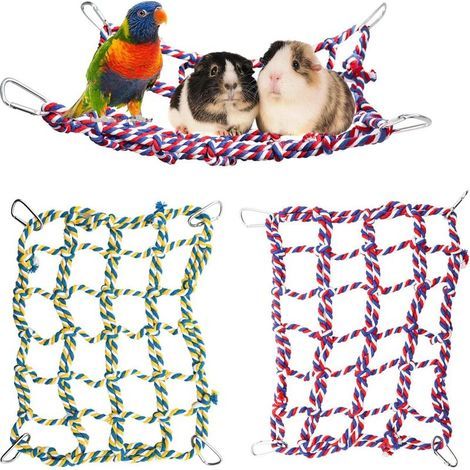 Lot de 2 Filets à Corde Colorés pour Oiseaux Hamac Suspendu, Échelle et Pont pour Petits Animaux (Rats, Hamsters, Oiseaux, Furets) Jouet et Décoration de Cage 28 x 20 cm (1/5)