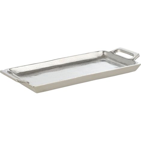 EGLO LIVING Dekotablett Savant, Tablett mit Griff zum Dekorieren, Deko Serviertablett rechteckig aus Metall in Nickel, Servierplatte 28,5 x 12,5 cm (1/4)