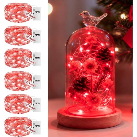 6 x guirlande led à pile, 2 m / 20 led, rouge, minuterie 6h/18h, étanche ip65, pour intérieur et extérieur (1/5)
