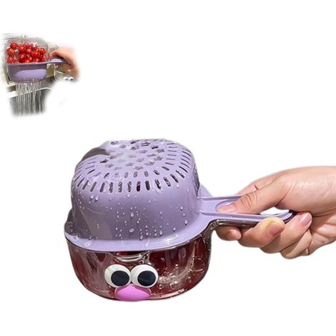 Doppellagiger Küchen-Abtropfkorb mit Griff – Praktisch zum Reinigen von Beeren und Tomaten, doppellagige Abtropfschüssel aus Kunststoff, Aufbewahrung für Obst