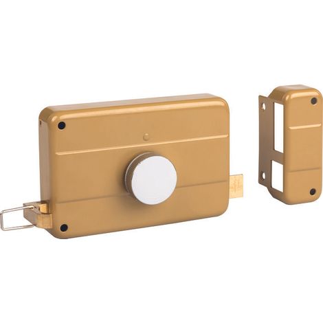 Thirard – Serrure horizontale en applique à bouton à tirage pour porte d'entrée – Entraxe 70mm – Dimensions 140x90mm – Acier zingué – 3 clés nickelées
