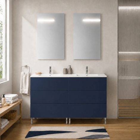 Mobile bagno a terra 120 cm blu tre cassetti e doppia vasca Tierra (1/5)