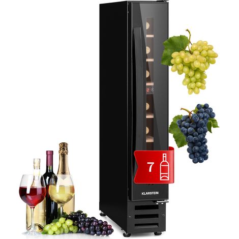 Klarstein Weinkühlschrank, 1 Zonen Getränkekühlschrank, Kleiner Einbau-Weinschrank Schmal, 20L Wein-Kühlschrank mit Glastür, Indoor/Outdoor Flaschenkühlschrank, Wine Fridge 5-22°C, 7 Flaschen (1/5)