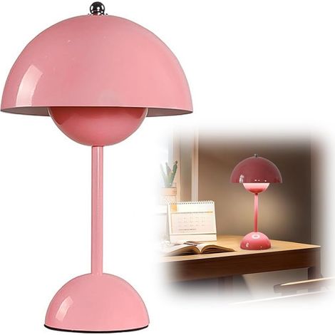 Lampe Champignon,Portable Entièrement Graduable, Macaron de Table Tactile avec 3 Modes de Luminosité, Lampe de Chevet Rétro (Rose) (1/5)
