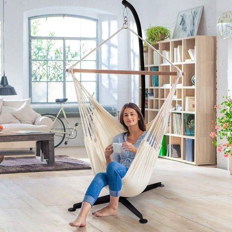 Costway – Support de hamac en acier noir – Charge max 150 kg – Hauteur 210 cm – Design moderne et stable – Installation sans perçage