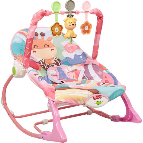 Transat Balancelle Bébé,Chaise Berceuse pour Bébé,avec Ceinture de Sécurite avec Jouets Educatif, Dossier Réglage 806043cm ROSE (1/5)