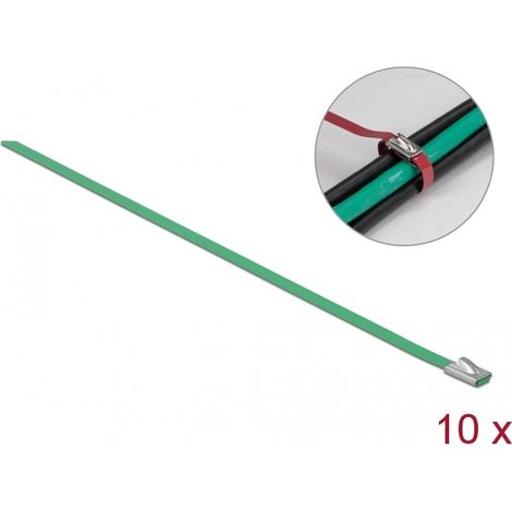 Delock Sujetacables de acero inoxidable L 400 x Ancho 4,6 mm verde 10 piezas