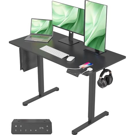 Height Adjustable Desk with USB-A/C Ports 120 x 60 cm, Electric Adjustable Desk, Sit-Stand Desk, Adjustable Computer Table, Standing Desk (Black, 120 x 60) (1/5)