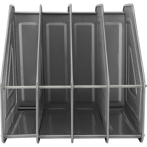Schreibtischablage aus Metall mit 4 Fächern für Zeitschriften und Dokumente, moderner Schreibtischorganizer (silber) (1/5)