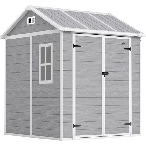 Caseta de jardín de plástico gris con ventana y puerta con cierre MODENUIT (1/5)