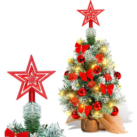Jopassy Mini albero di Natale artificiale, piccolo albero di Natale con luci LED, mini albero da tavolo decorativo per ufficio, negozio o bar, 40 cm, rosso (1/5)