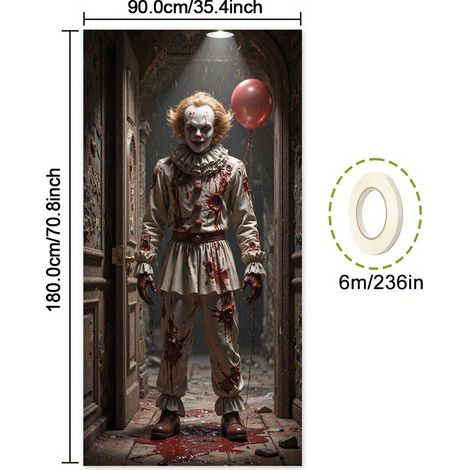 Décorations de porte sanglantes et effrayantes pour Halloween - Bannières/drapeaux d'extérieur - 90 x 180 cm (Perforatrice + ruban) - MG-9