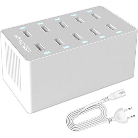 Station de charge USB, hub de charge USB 50 W à 10 ports, chargeur USB multiport avec détection intelligente (1/5)