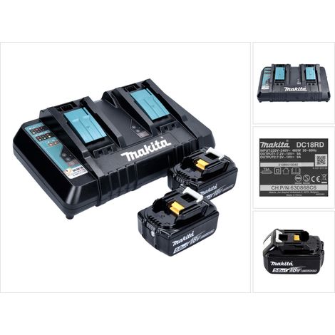 Makita Power Source Kit 18 V mit 2x BL 1850 B Akku 5,0 Ah + DC 18 RD Doppelladegerät ( 199482-2 )