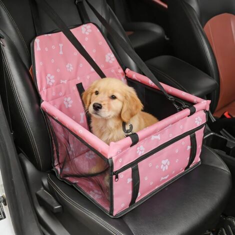 Siège d'auto pour Chien Porte-siège Pliant Imperméable pour Chien avec Ceinture de Sécurité et Sac de Rangement Siège d'appoint de Voiture pour Chiens ou Chats (Rose)