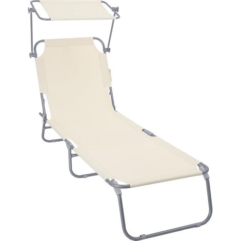 Chaise Longue avec Pare Soleil Bain de Soleil Pliable Tissu Polyester Inclinable 4 Positions Transat Charge Max 120KG pour Jardin Terrasse Piscine Plage Camping Beige (1/5)