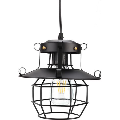 Lustre suspendu vintage industriel en fer forgé, douille E27 LED, 100-240 V, ampoule non incluse, noir. Idéal pour la décoration de bars et cafés. (1/5)
