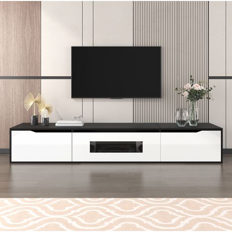 Mueble TV 180 x 35 x 30 cm con LED 16 colores, USB, de suelo o pared, negro y blanco DESVIAE (1/5)