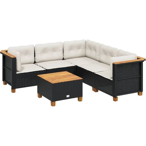 vidaXL Set Divano da Giardino 6 pz con Cuscini Nero in Polyrattan