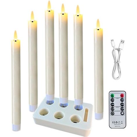 6 Bougies LED Rechargeables Ivoire, Chandelles Sans Flamme avec Télécommande, Dessus Effet Cire Fondue, Décoration Maison (1/5)