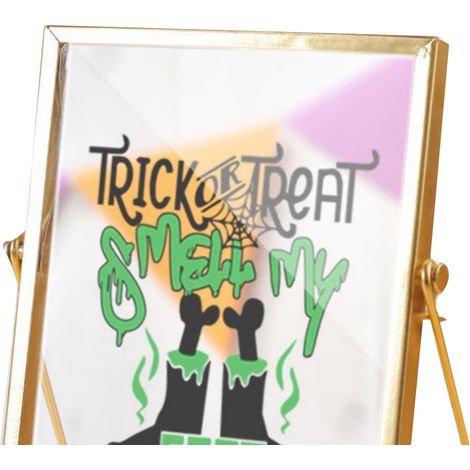 Cadre doré en acrylique imperméable, tableau décoratif Halloween thème squelette, peinture murale métallique 14,5x19,5 cm, ornement cadeau CBS721X02 (1/4)
