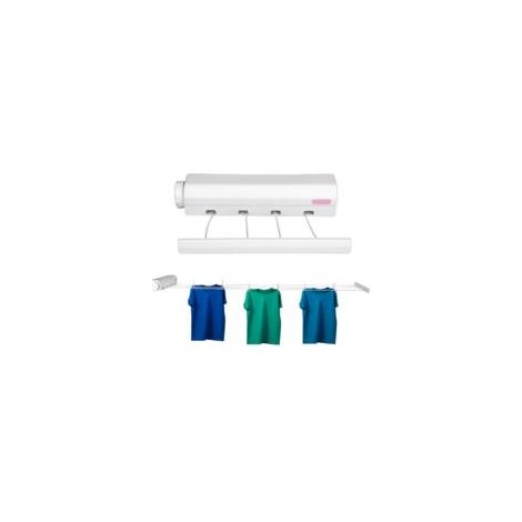 Litzee – Wandmontierte, faltbare Wäscheleine mit 5 einziehbaren Leinen, 3,75 m – Max. Belastung 8 kg – Robustes ABS-Material – Für den Innen- und Außenbereich geeignet – Crezuo