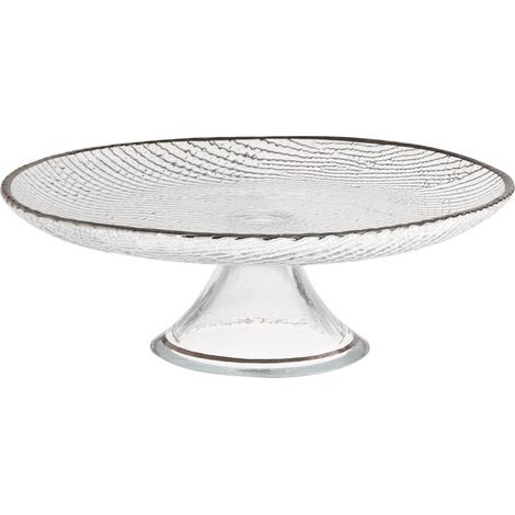 Excelsa Platinum Alzata Torta, Trasparente/Bordo Argento, 28x28x26 cm