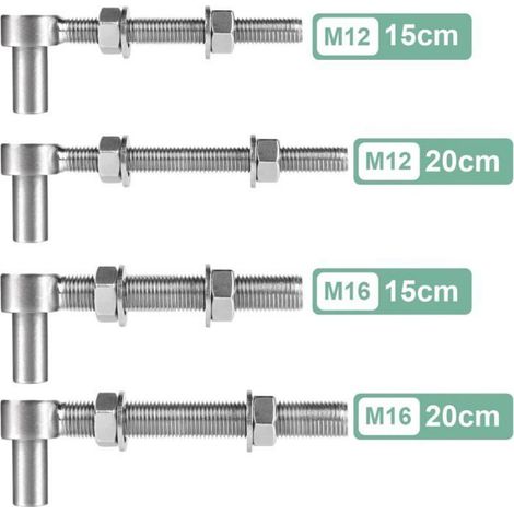 2 Pièces Charnières à Vis Réglables M12 x 150mm, Charnières à Boulon J en Acier Inoxydable 304 Quincaillerie de portails pour Portes (1/5)