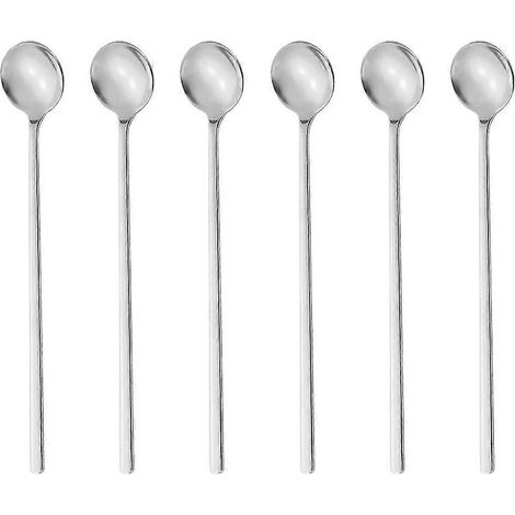 Lot de 6 cuillères à café, cuillères à mélanger, cuillères à thé à long manche, cuillères à thé glacé, longues cuillères pour mélanger-Silvery