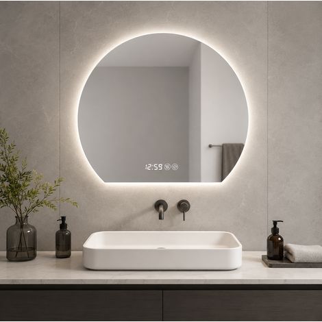 Espejo LED redondo de baño 80 cm con antivaho, regulable y 3 temperaturas de color, plata (1/5)