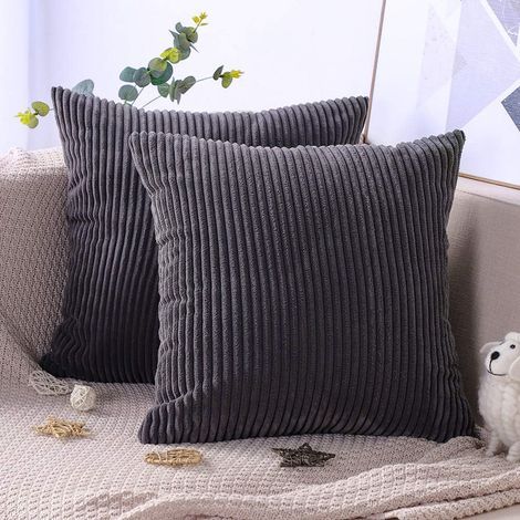 AIDUCHO Lot De 2 Housse De Coussin En Velours Côtelé Décoratif Taie D'oreiller Canapé Voiture Maison Décor Housses De Coussin 45 X 45 Cm (Gris Foncé) (1/4)