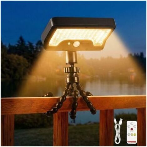 Luces solares exteriores con control remoto, luz de seguridad solar tipo trípode con sensor de movimiento para cercas, garajes, campamentos, entradas de vehículos, paquete de 1 (1/5)