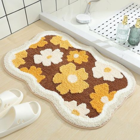 Cute flower-shaped bath mat, ultra-soft and absorbent, machine washable, non-slip, suitable for bathtubs, showers and bathrooms, 40 x 60 cm (1/5)