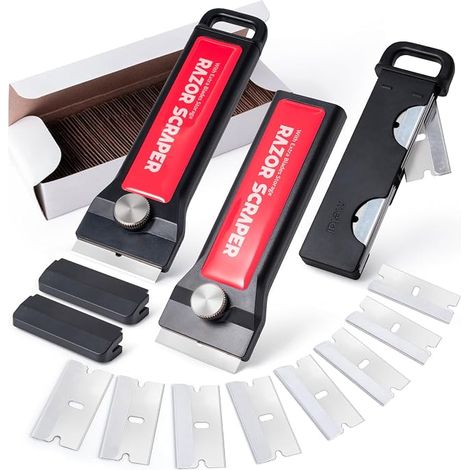 2 Piece Cleaning Scraper with 100 Stainless Steel Blades, Ideal for Cleaning, Floor Scraper, Paint Scraper, Scraper for Glue, Tiles, Wallpaper (1/5)
