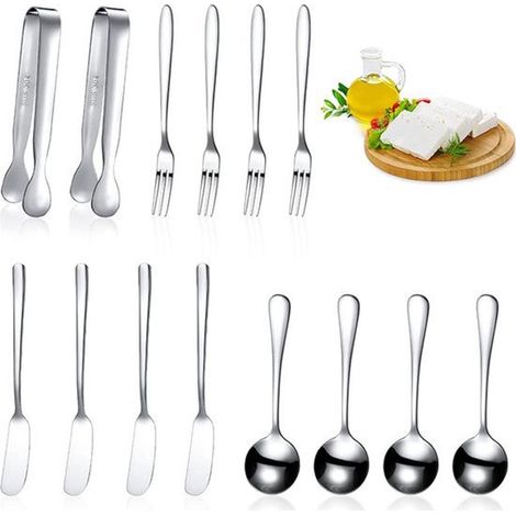 Juego de utensilios de acero inoxidable para untar mantequilla y queso，tenedor y mini pinzas para repostería casera (plateado) (1/5)