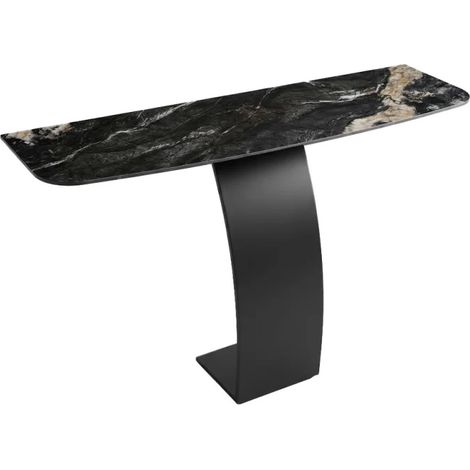 Console design L. 140 cm en céramique noir marbré pied noir – VERDI (1/5)
