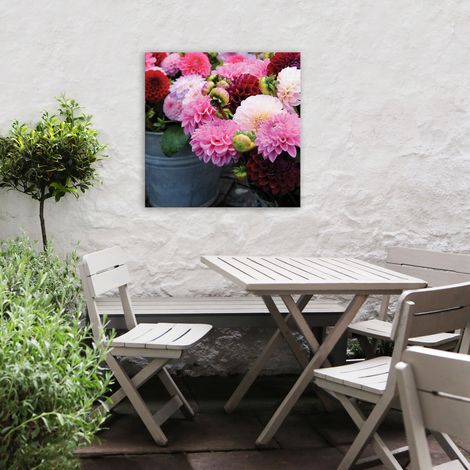 Tableau de jardin Fleurs de dalhia 50 x 50cm Rose (1/5)